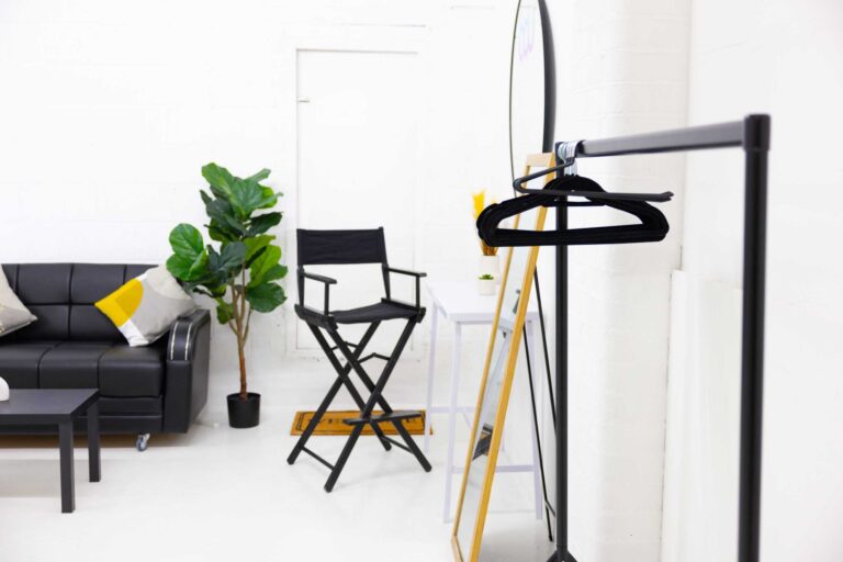 Makeup chair, mirror and clothing rail in a Nottingham photography studio