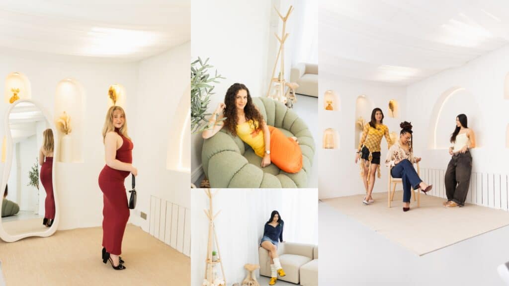 Models posing in the styled Nottingham Content Studio